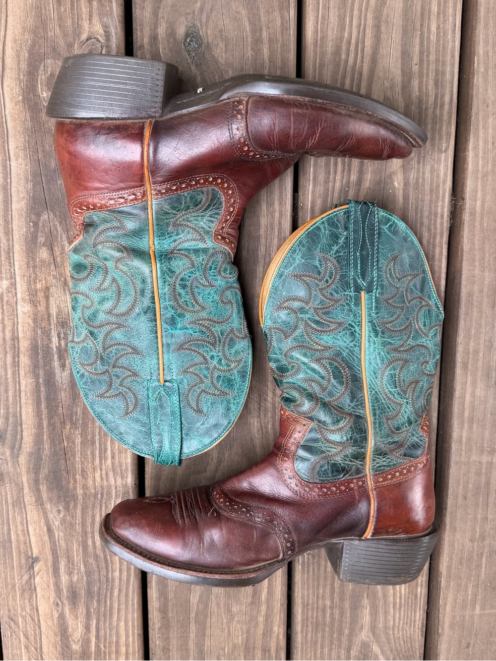 Cody James Men's Brown and Teal Square Toe Western Cowboy Boots Size 8.5 D